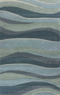 3' X 5' Ocean Blue Teal Hand Tufted Abstract Waves Indoor Area Rug