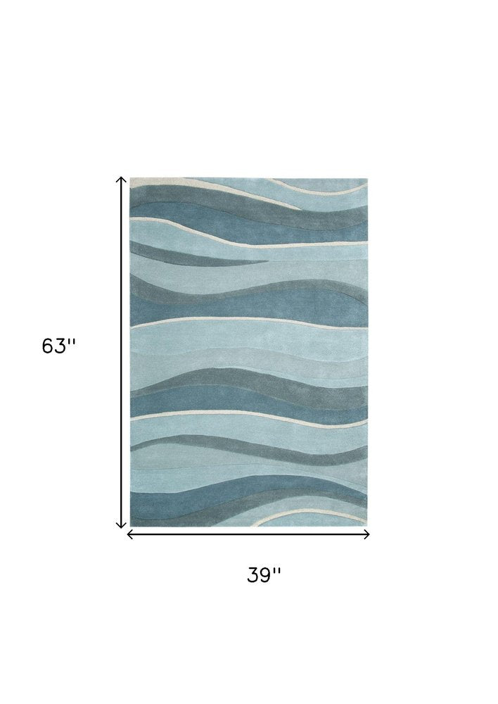 8' X 10' Blue Gray And Ivory Wool Hand Tufted Area Rug