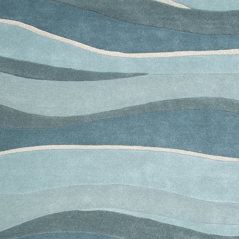 3' X 5' Ocean Blue Teal Hand Tufted Abstract Waves Indoor Area Rug