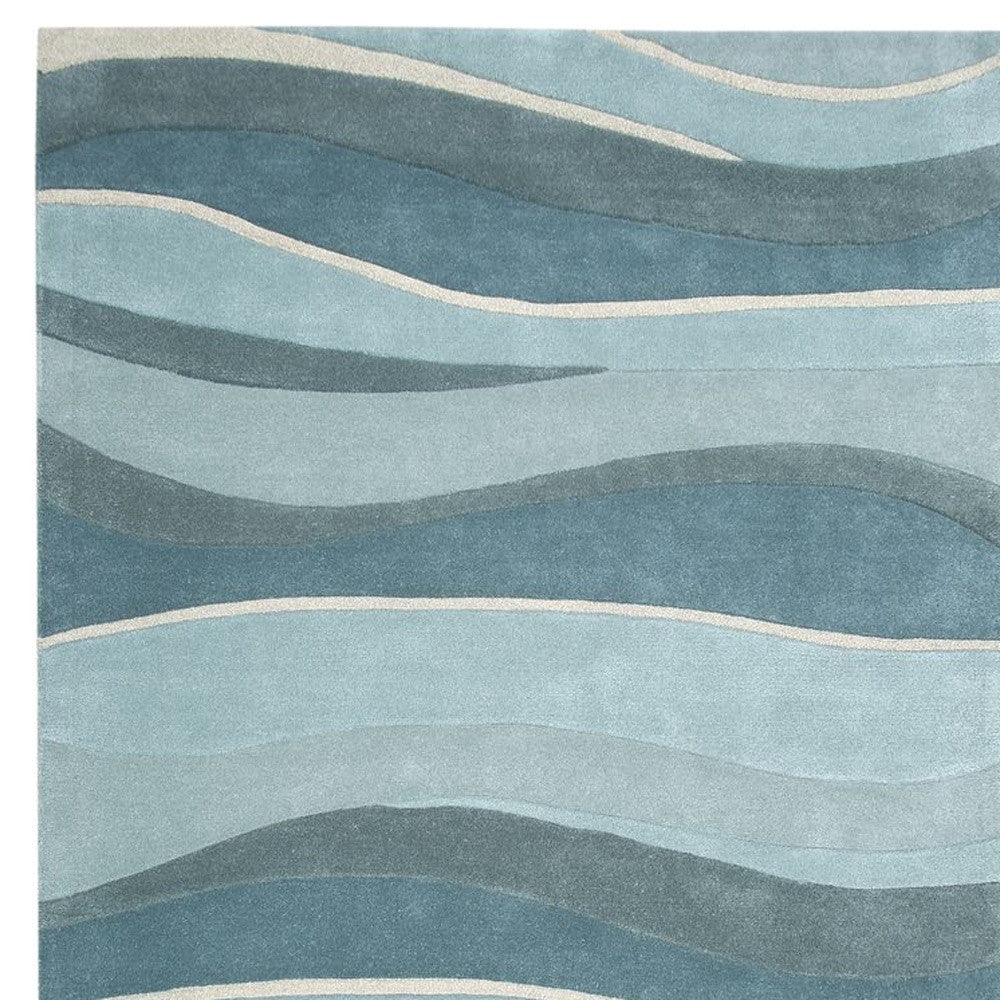 3' X 5' Ocean Blue Teal Hand Tufted Abstract Waves Indoor Area Rug