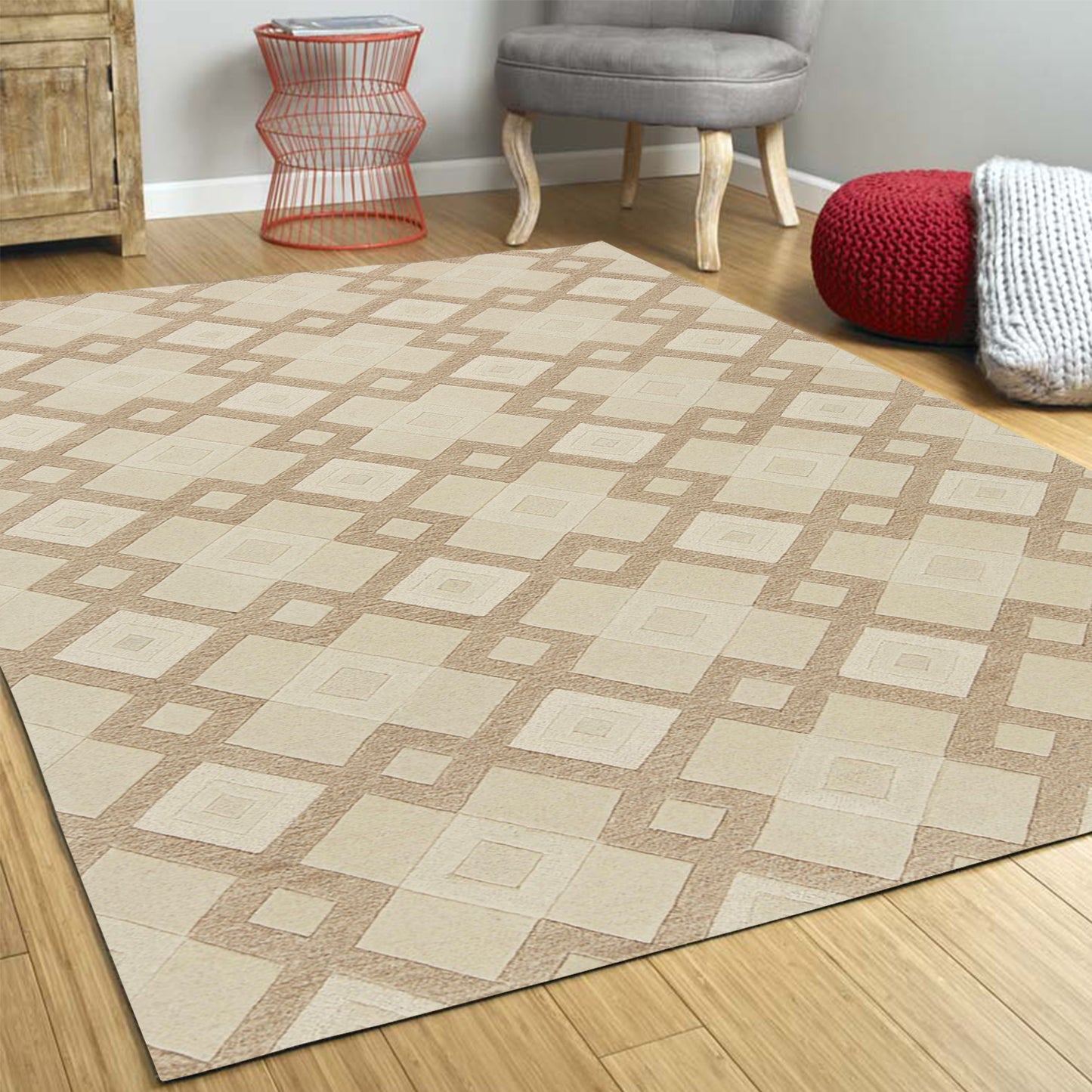 8' X 11' Ivory Wool Geometric Hand Tufted Area Rug