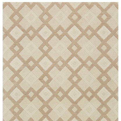 5' X 8' Ivory And Brown Wool Geometric Hand Tufted Area Rug