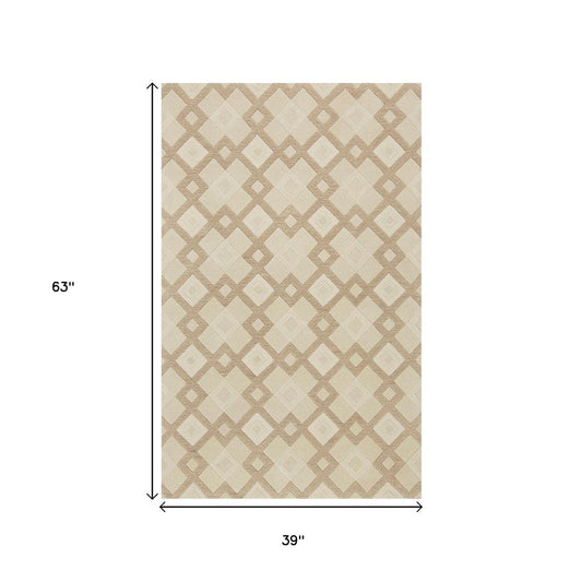 5' X 8' Ivory And Brown Wool Geometric Hand Tufted Area Rug