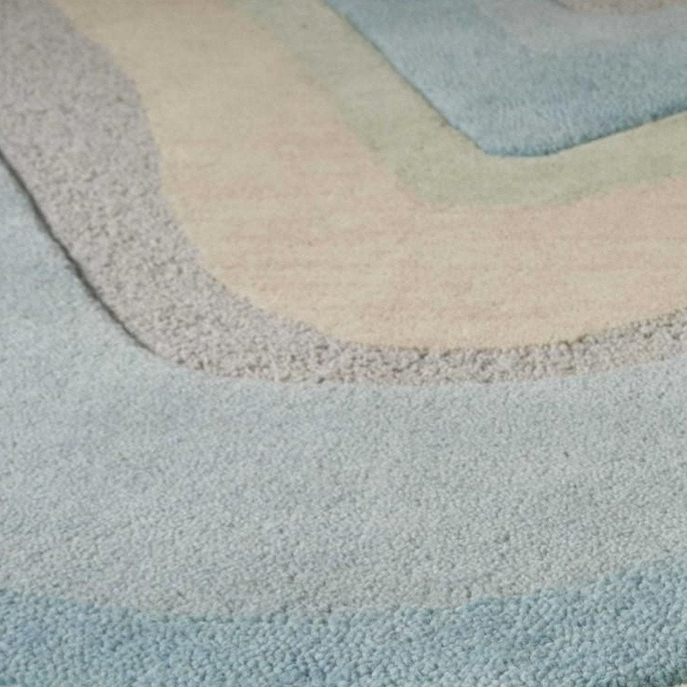 8' X 10' Blue Beige And Green Wool Abstract Hand Tufted Area Rug