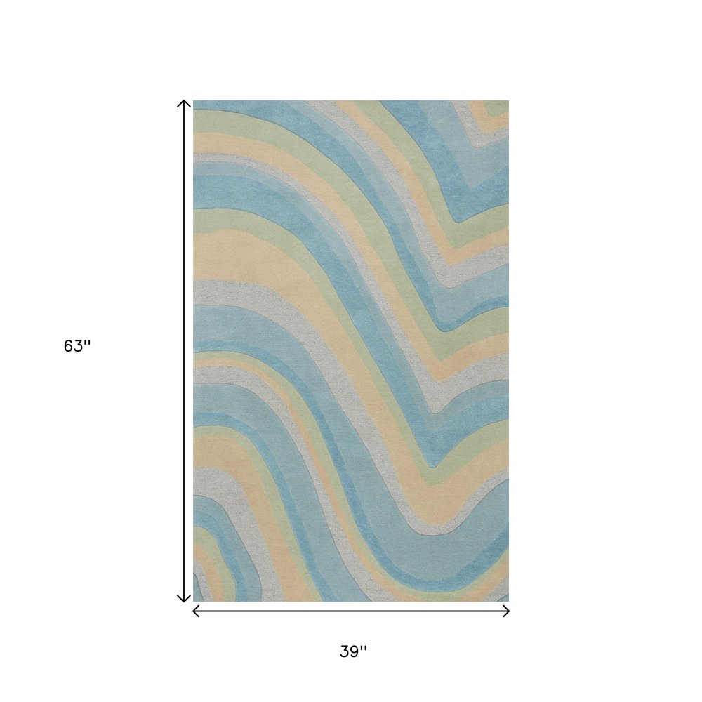 8' X 10' Blue Beige And Green Wool Abstract Hand Tufted Area Rug