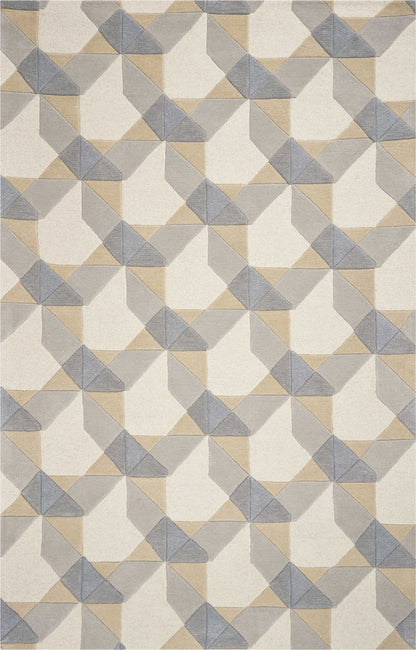 3' X 5' Ivory Gray And Cream Wool Geometric Area Rug