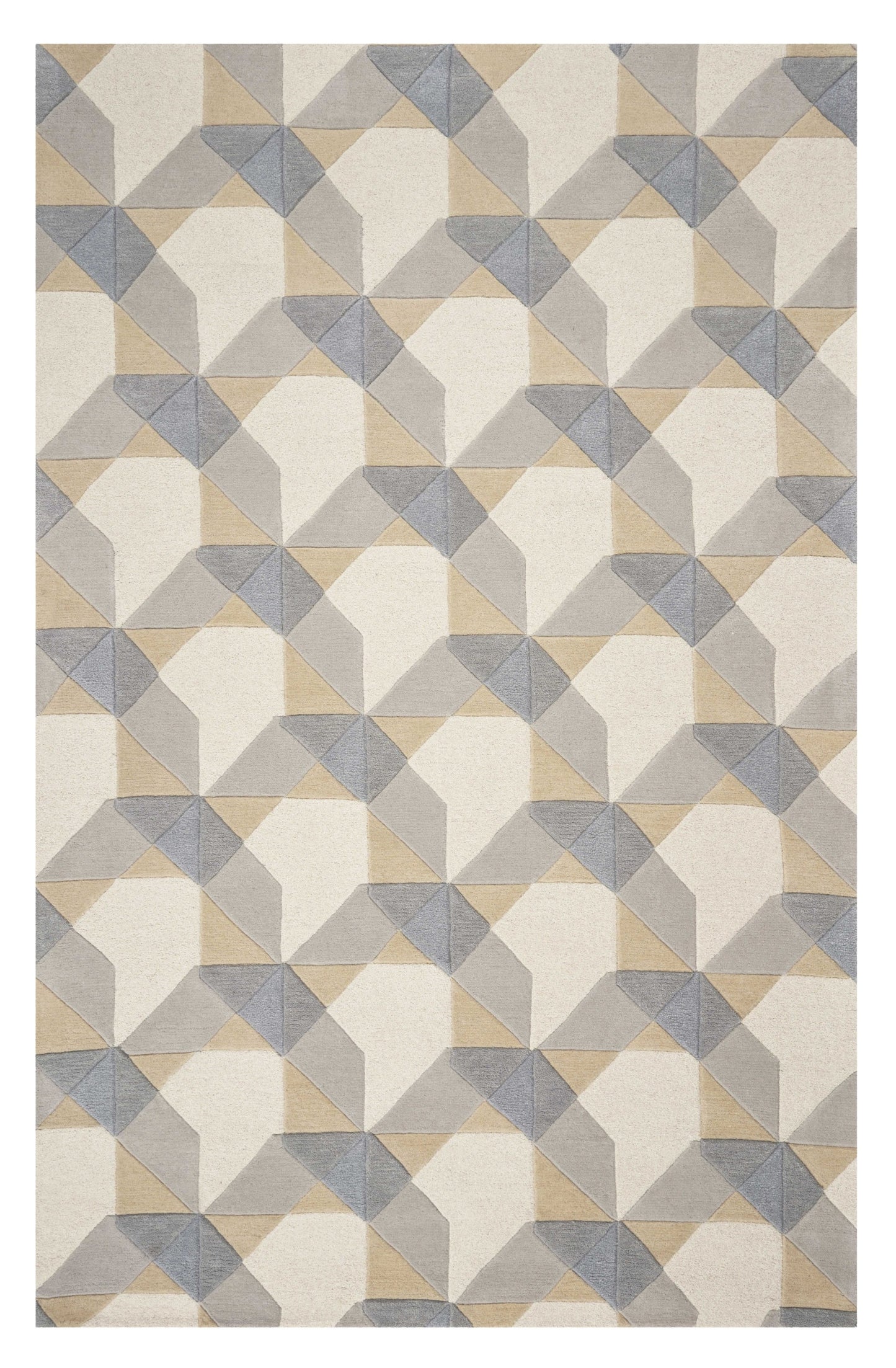 8' X 11' Ivory Grey Hand Tufted Geometric Chain Pattern Indoor Area Rug