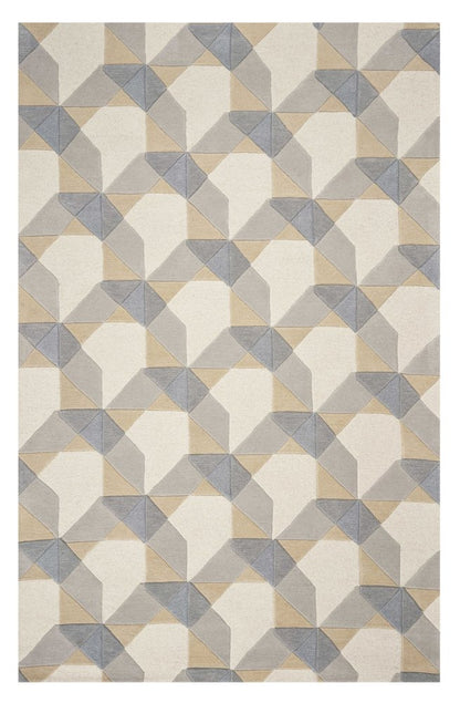 8' X 11' Ivory Gray And Cream Wool Geometric Hand Tufted Area Rug