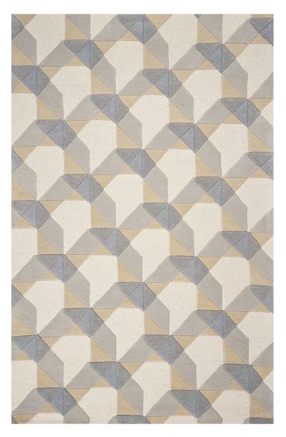 3' X 5' Ivory Gray And Cream Wool Geometric Area Rug