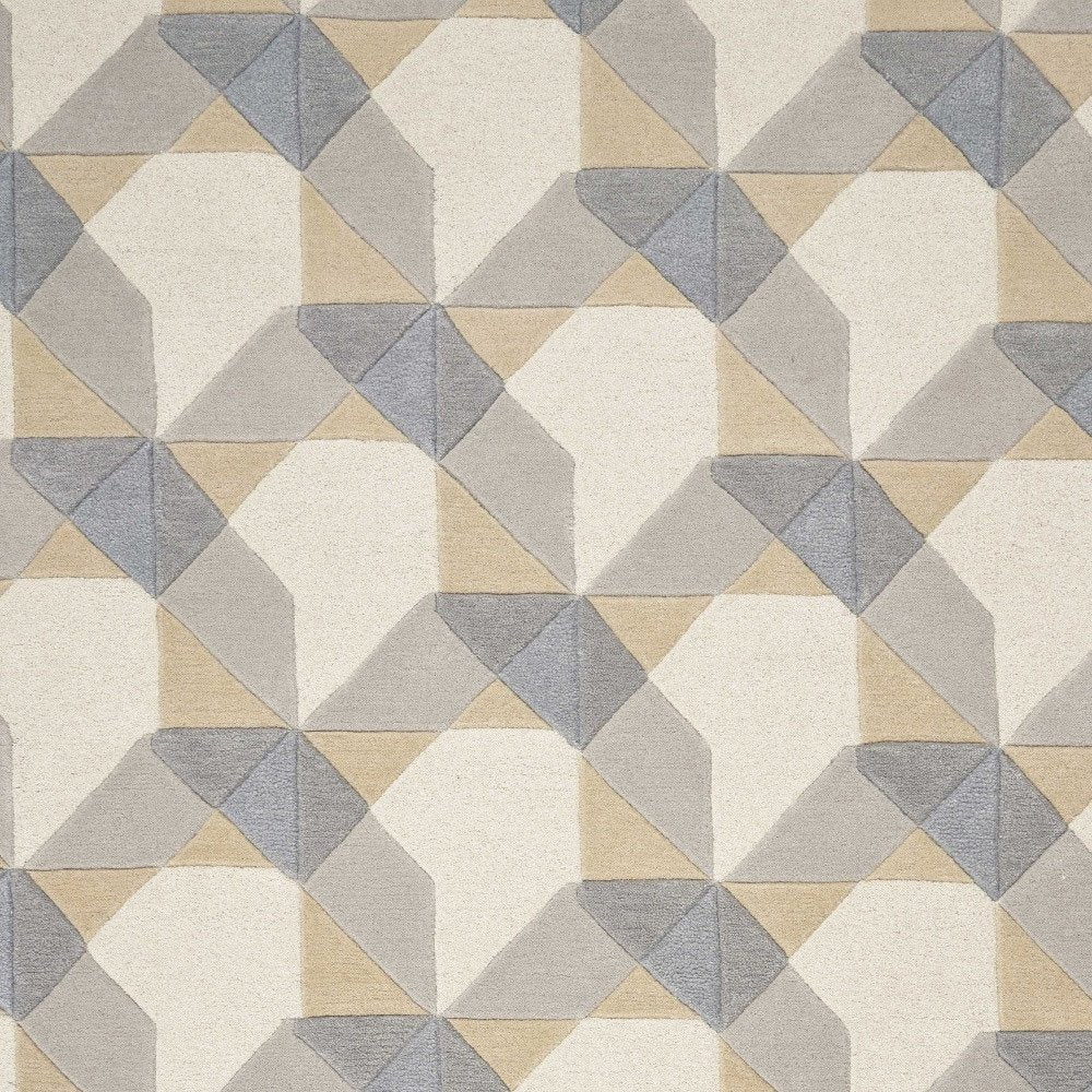 3' X 5' Ivory Gray And Cream Wool Geometric Area Rug
