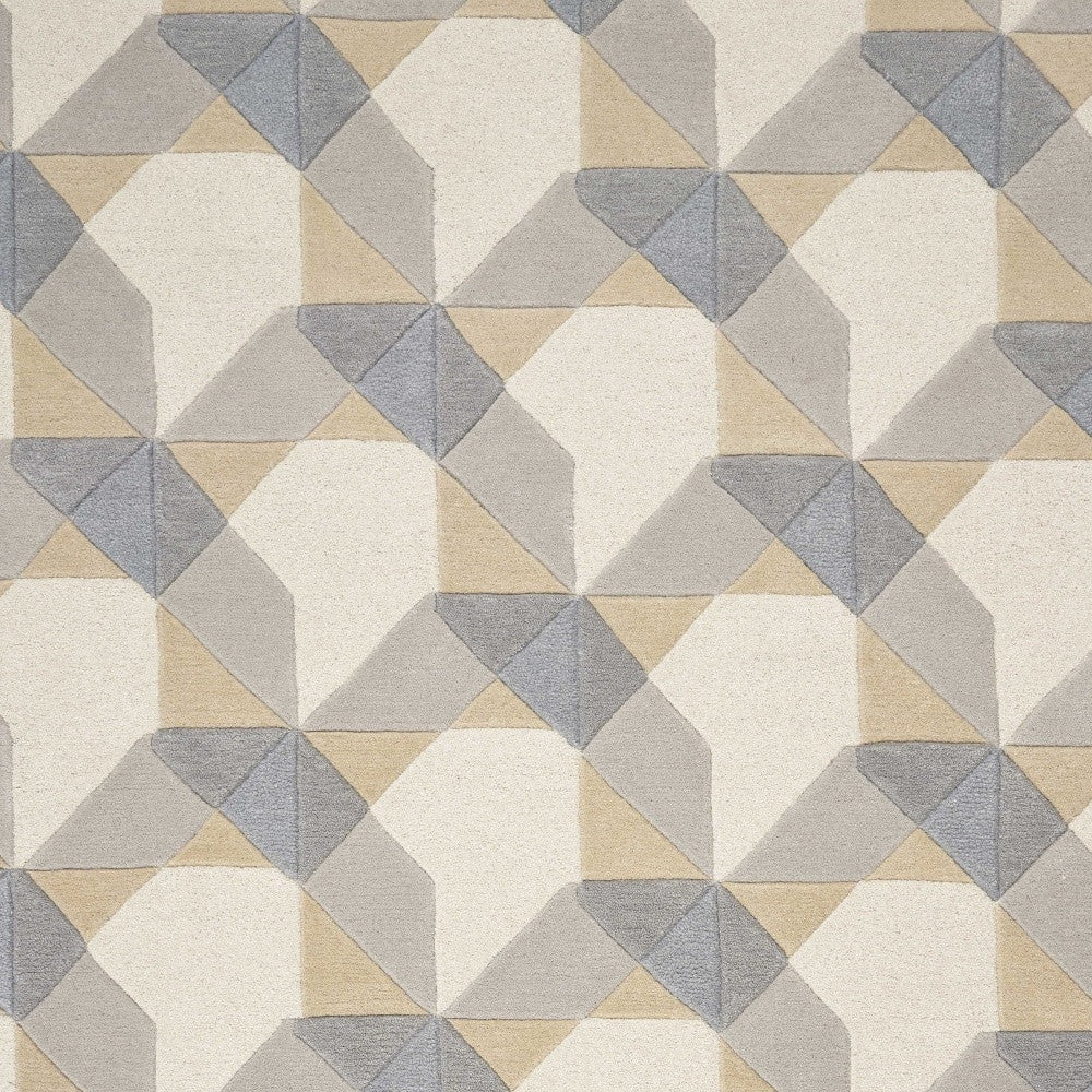3' X 5' Ivory Gray And Cream Wool Geometric Area Rug