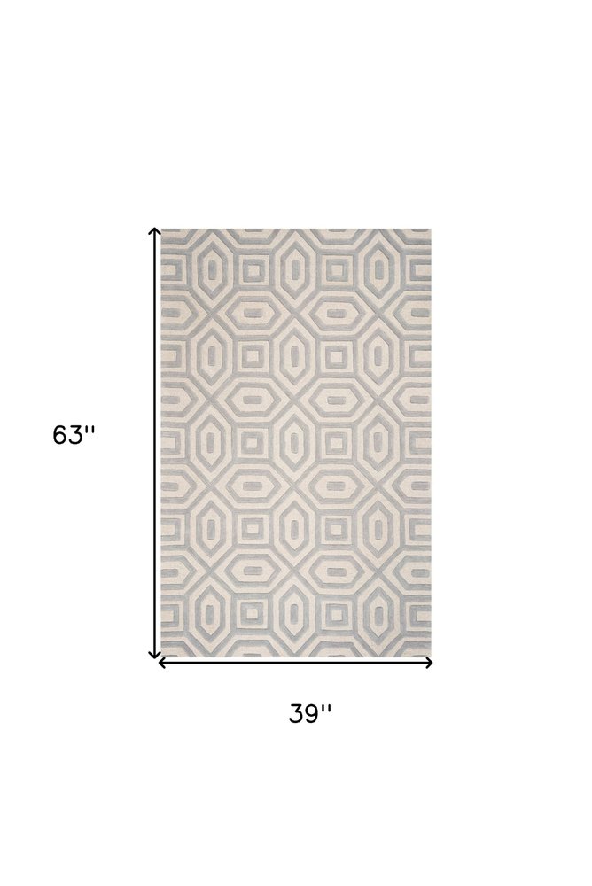 5' X 8' Light Gray And Ivory Wool Geometric Hand Tufted Area Rug