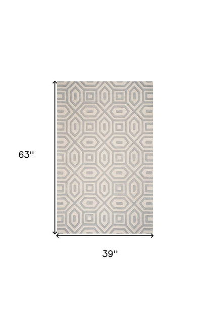 5' X 8' Light Gray And Ivory Wool Geometric Hand Tufted Area Rug