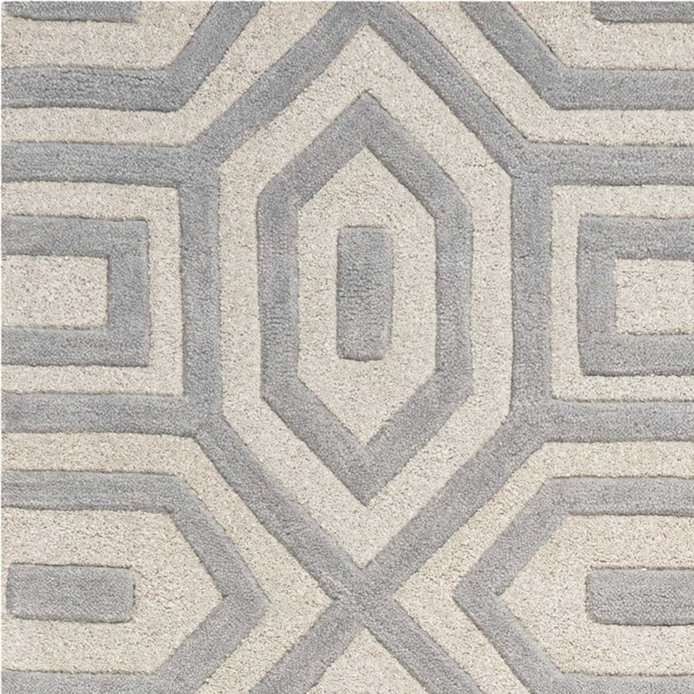 5' X 8' Light Gray And Ivory Wool Geometric Hand Tufted Area Rug