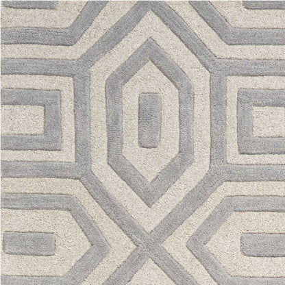 5' X 8' Light Gray And Ivory Wool Geometric Hand Tufted Area Rug
