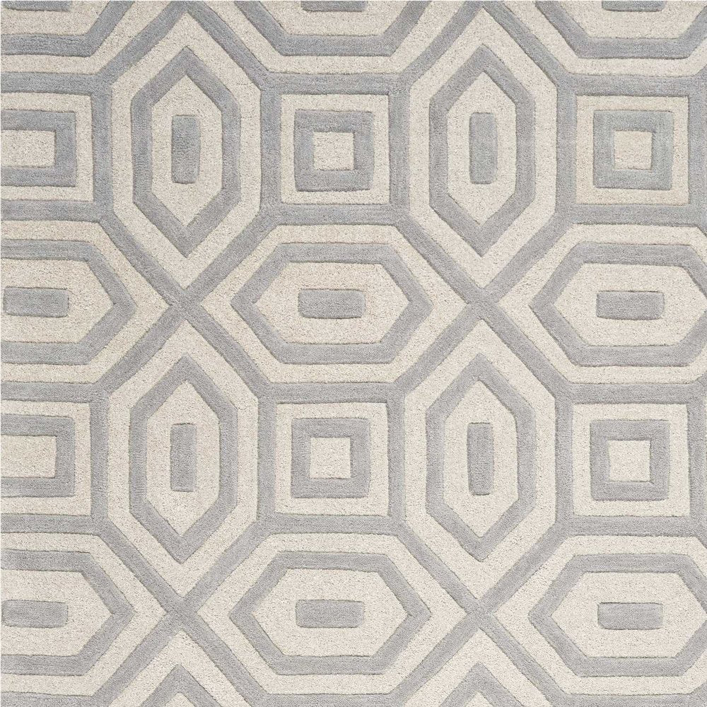 5' X 8' Light Gray And Ivory Wool Geometric Hand Tufted Area Rug