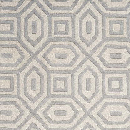 5' X 8' Light Gray And Ivory Wool Geometric Hand Tufted Area Rug