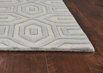 5' X 8' Light Gray And Ivory Wool Geometric Hand Tufted Area Rug