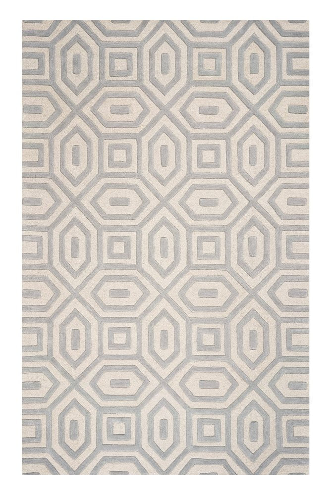 5' X 8' Light Gray And Ivory Wool Geometric Hand Tufted Area Rug