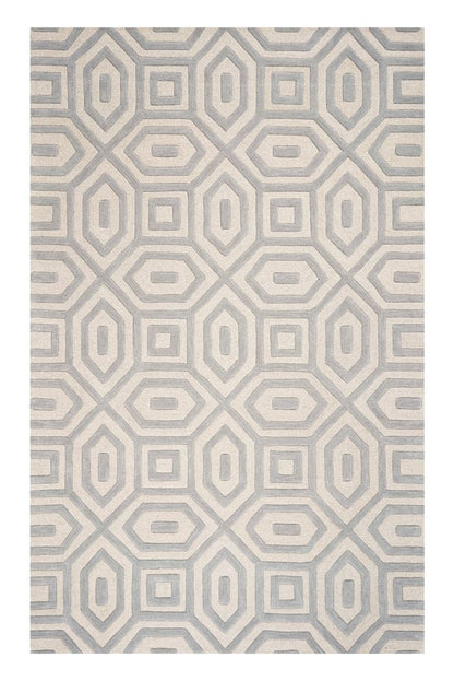 5' X 8' Light Gray And Ivory Wool Geometric Hand Tufted Area Rug