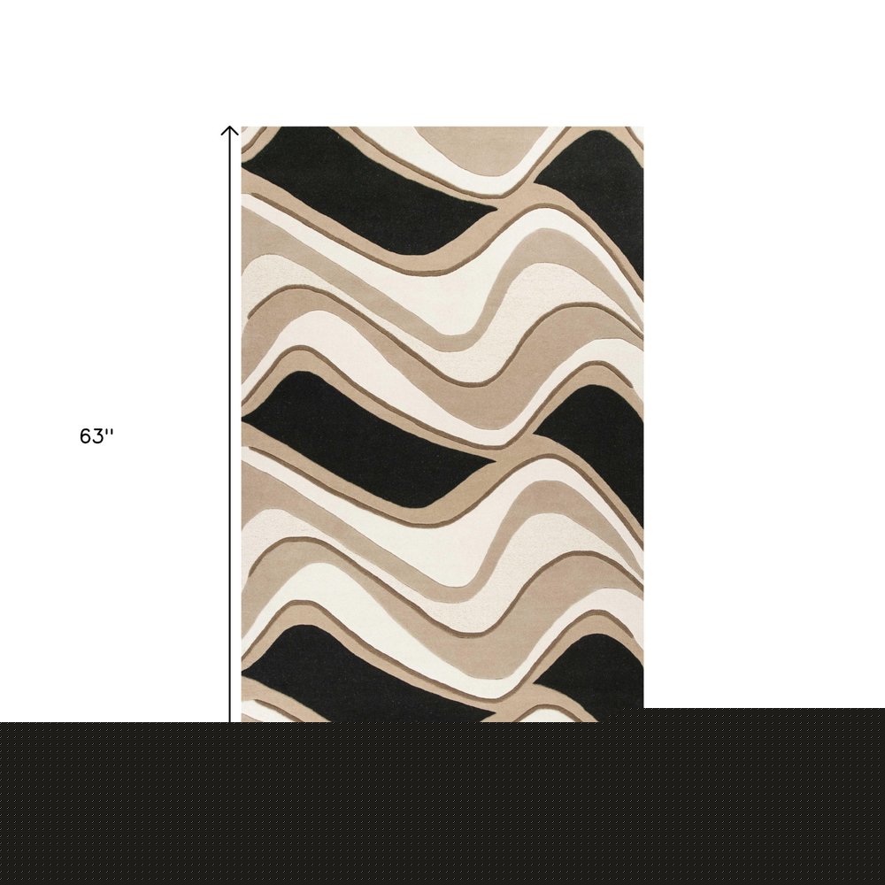 5' X 8' Beige Ivory And Black Wool Abstract Hand Tufted Area Rug