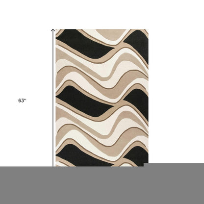 5' X 8' Beige Ivory And Black Wool Abstract Hand Tufted Area Rug
