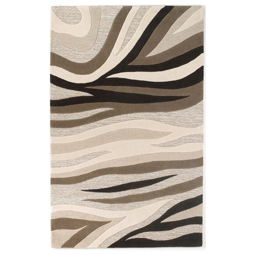 7' Beige Ivory And Black Wool Abstract Hand Tufted Runner Rug