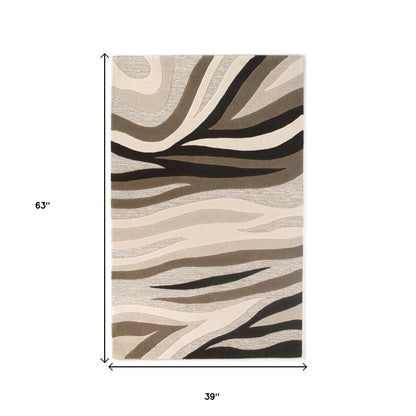 3' X 5' Beige Wool Abstract Hand Tufted Area Rug