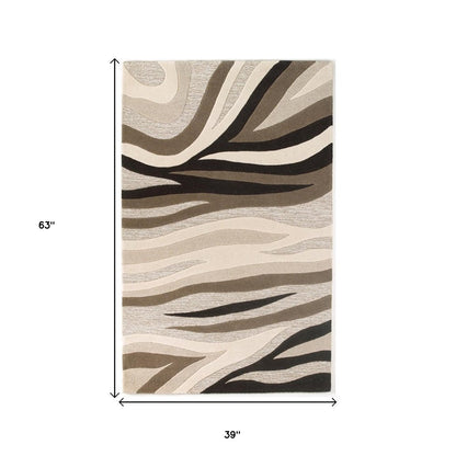 7' Beige Ivory And Black Wool Abstract Hand Tufted Runner Rug