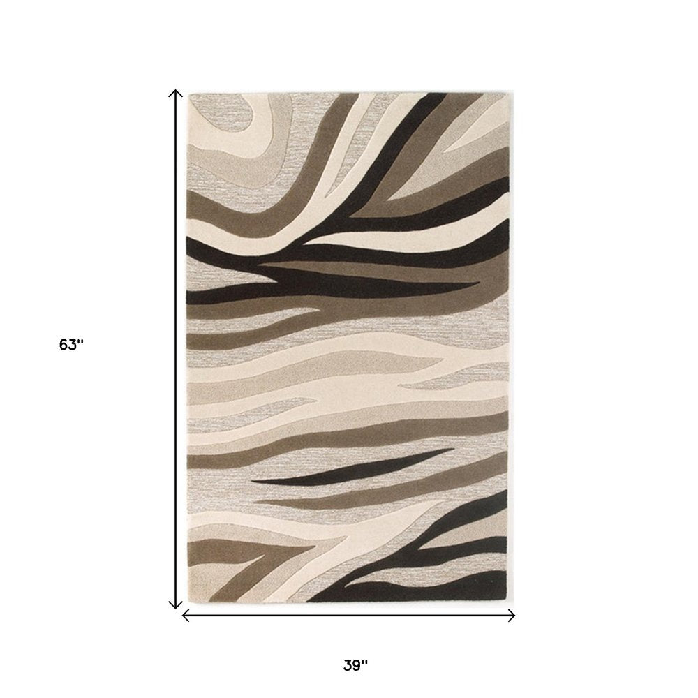 7' Beige Ivory And Black Wool Abstract Hand Tufted Runner Rug