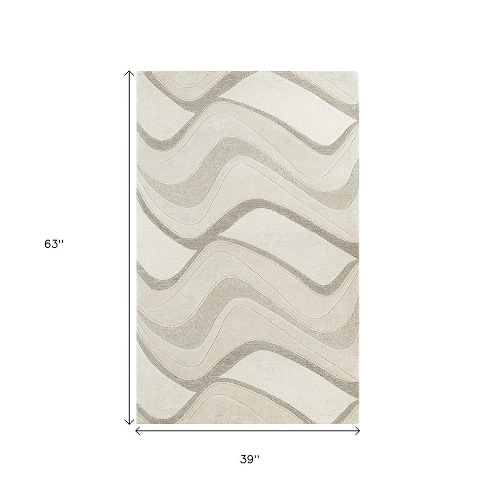 8' X 10' Ivory And Gray Wool Abstract Hand Tufted Area Rug