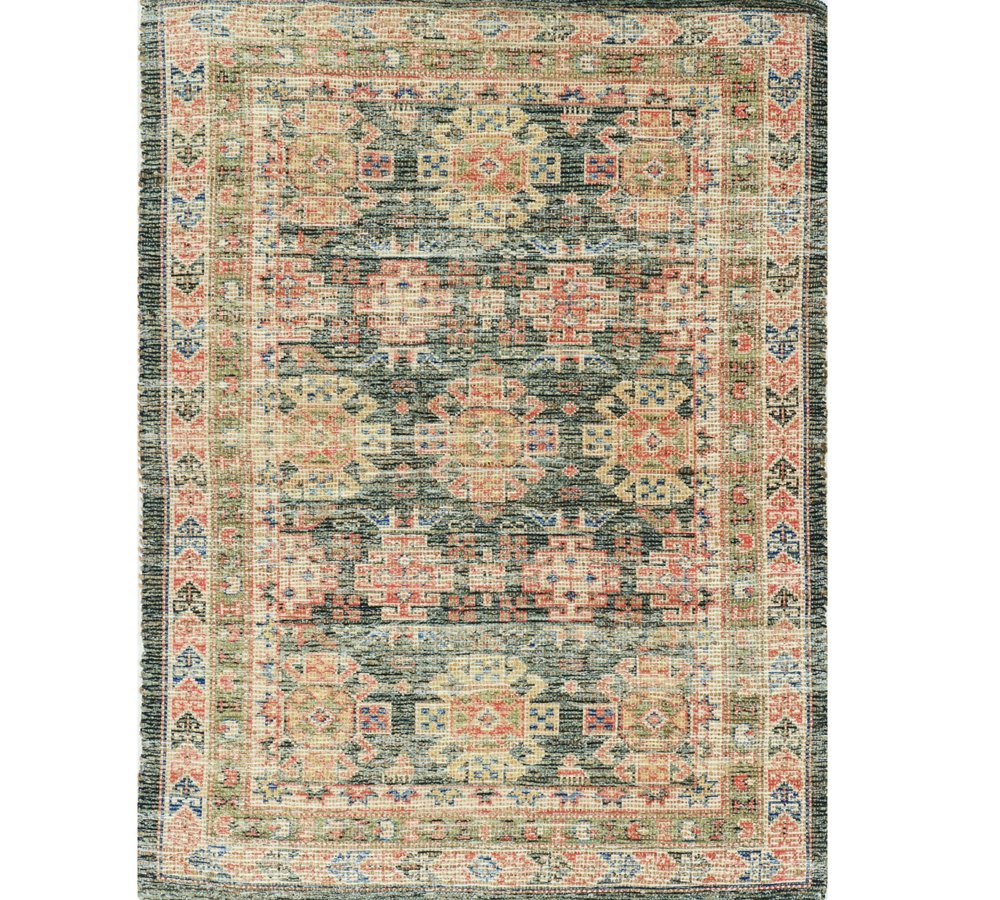8' X 11' Brick Red Green And Brown Jute Southwestern Handmade Distressed Area Rug