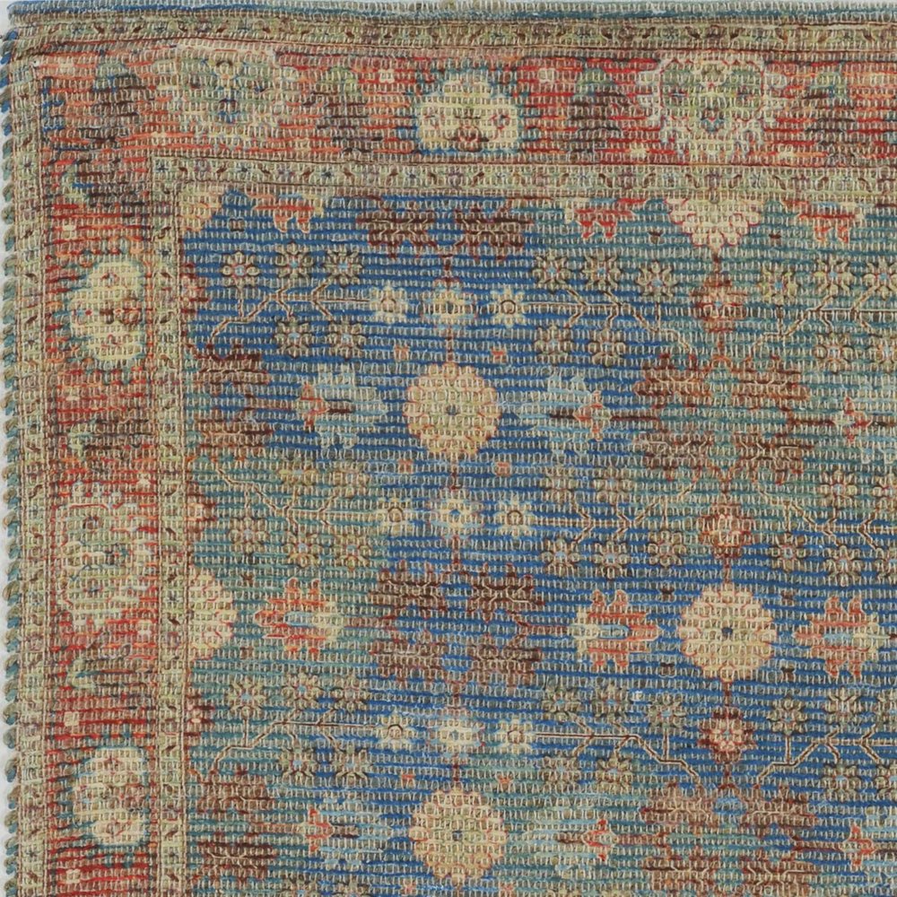 8' X 11' Blue Red And Beige Jute Floral Medallion Handmade Area Rug