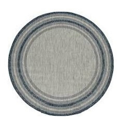 8' Blue And Gray Round Striped Indoor Outdoor Area Rug