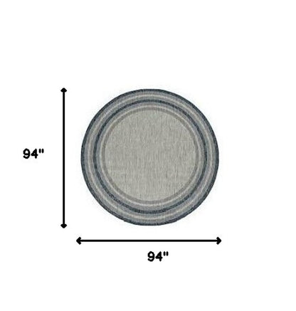 8' Blue And Gray Round Striped Indoor Outdoor Area Rug