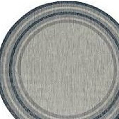 8' Blue And Gray Round Striped Indoor Outdoor Area Rug