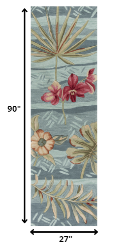 8' X 11' Seafoam Green Machine Woven Tropical Plants Indoor Area Rug