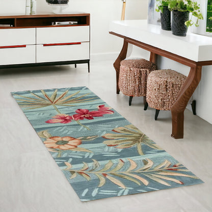 8' X 11' Seafoam Green Machine Woven Tropical Plants Indoor Area Rug