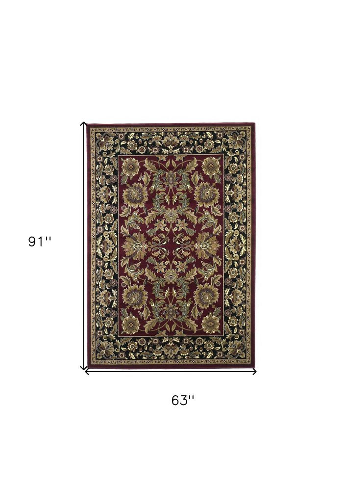 5' X 8' Red And Black Floral Medallion Area Rug