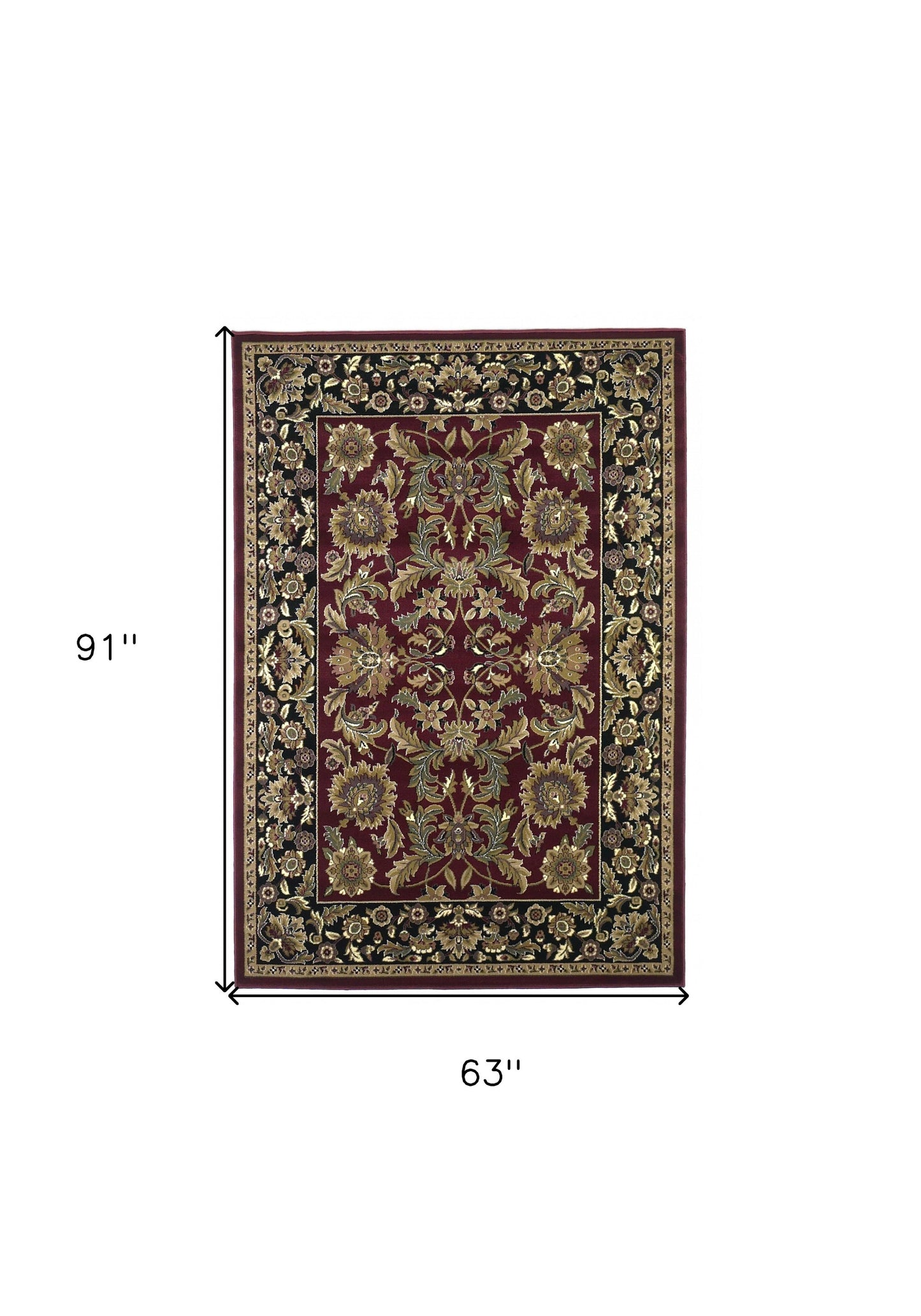 5' X 8' Red And Black Floral Medallion Area Rug