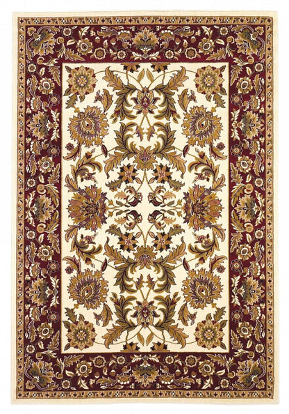 8' Ivory Red And Orange Floral Medallion Octagon Rug