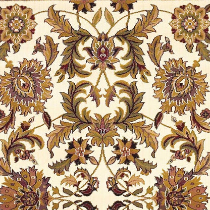 8' Ivory Red And Orange Floral Medallion Octagon Rug