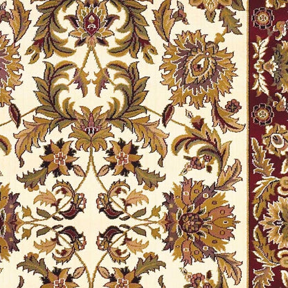 8' Ivory Red And Orange Floral Medallion Octagon Rug