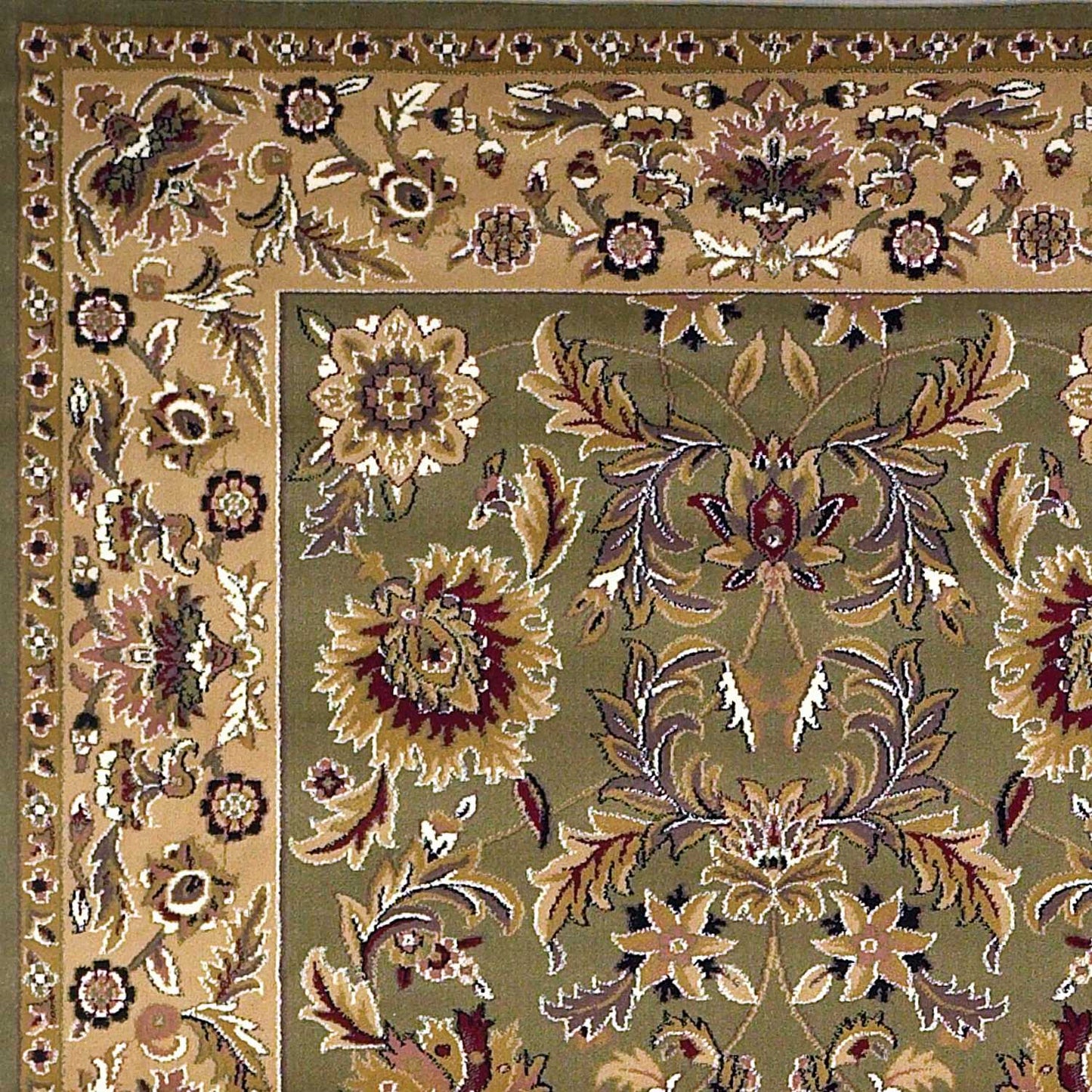 2' X 3' Green Taupe And Ivory Floral Medallion Area Rug