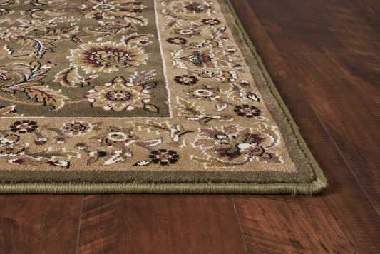 2' X 3' Green Taupe And Ivory Floral Medallion Area Rug