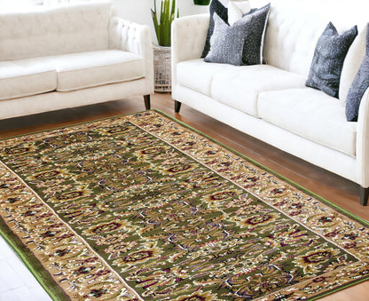 2' X 3' Green Taupe Machine Woven Floral Traditional Indoor Accent Rug