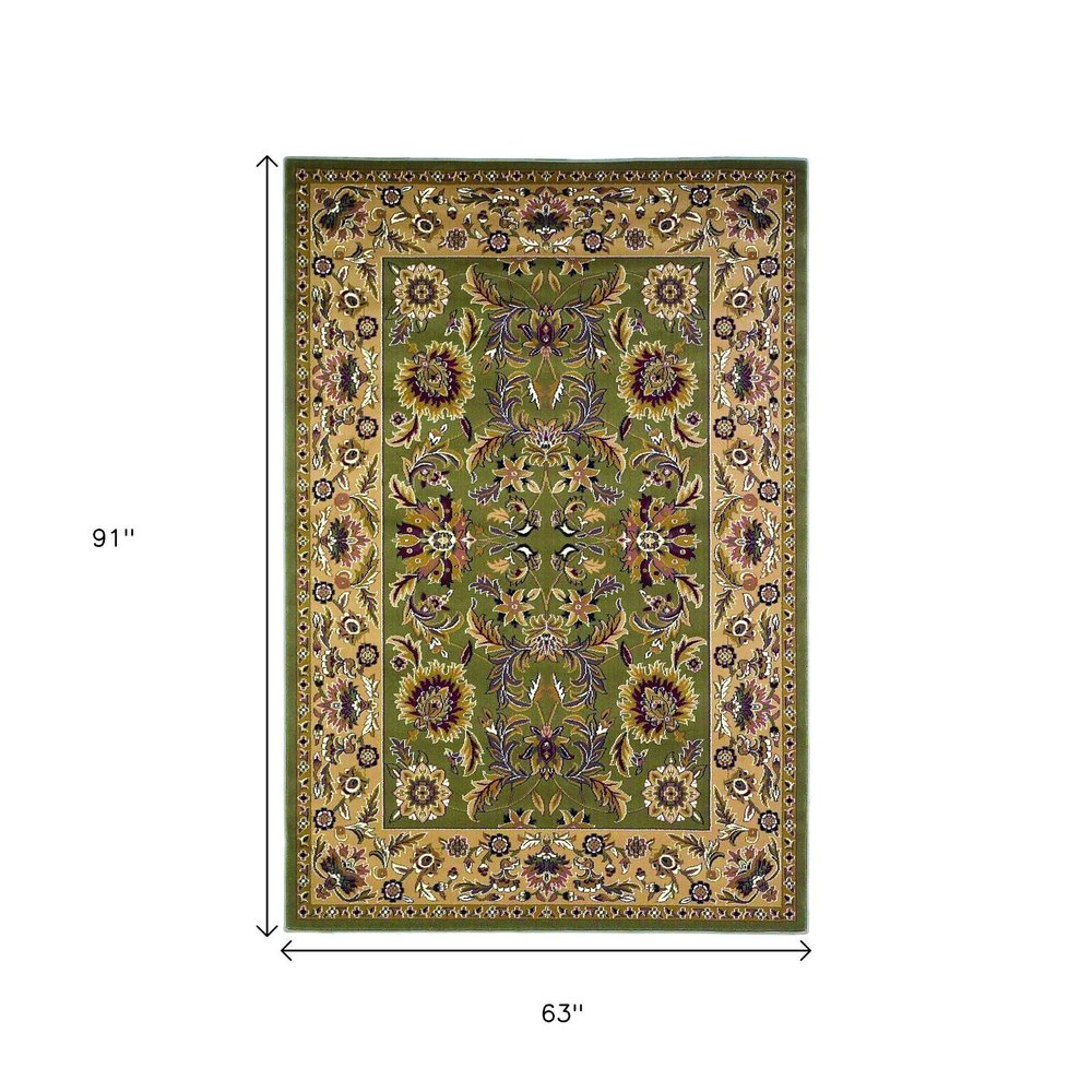 2' X 3' Green Taupe And Ivory Floral Medallion Area Rug