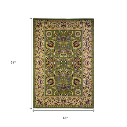 2' X 3' Green Taupe And Ivory Floral Medallion Area Rug