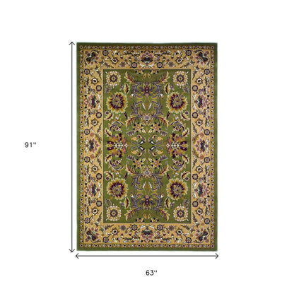 2' X 3' Green Taupe And Ivory Floral Medallion Area Rug