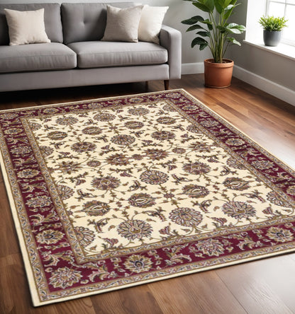 2' X 3' Red Ivory And Brown Floral Medallion Area Rug